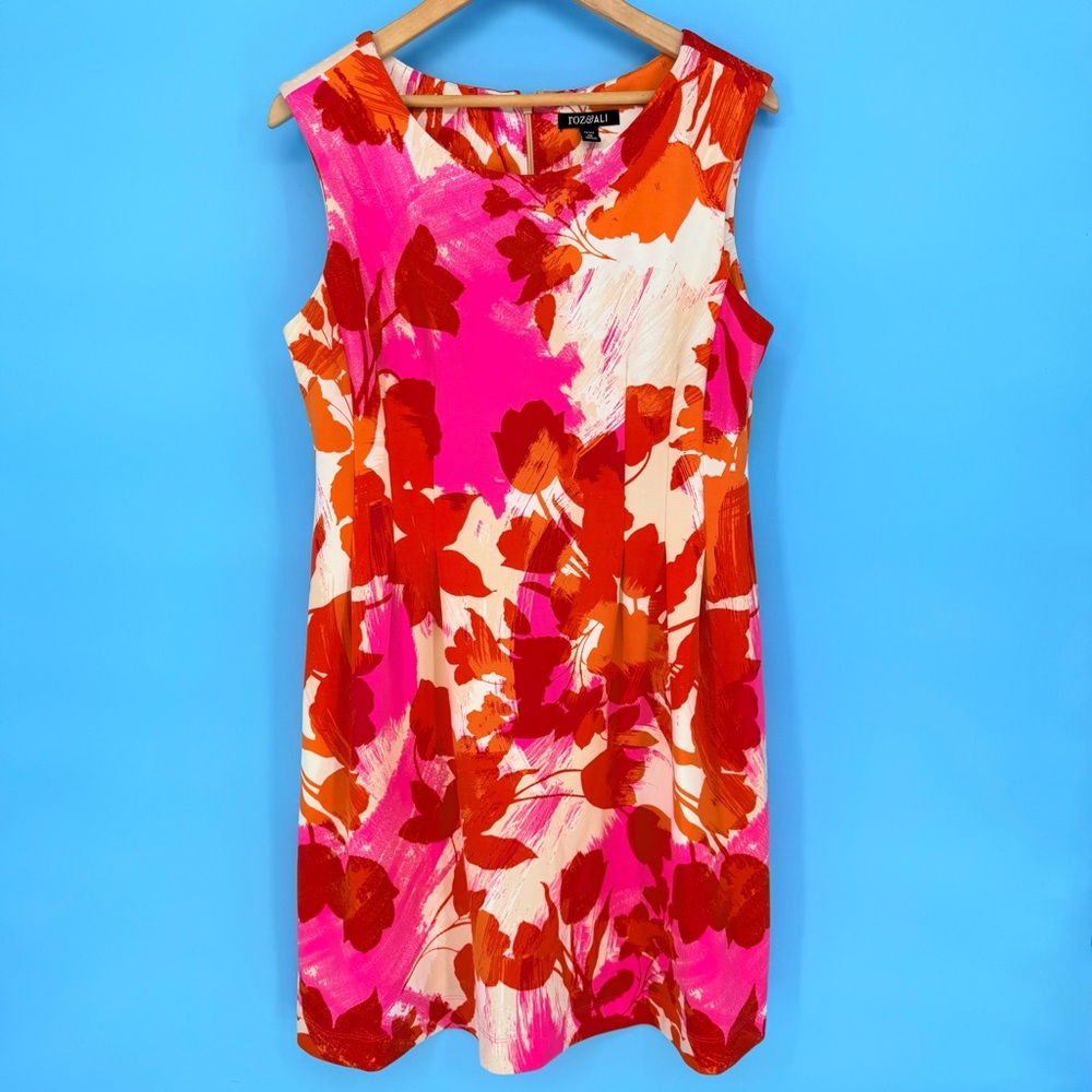 Tropical P12 Floral Sheath Dress WITH POCKETS Pink Orange Summer Vacation Barbie - Picture 2 of 9
